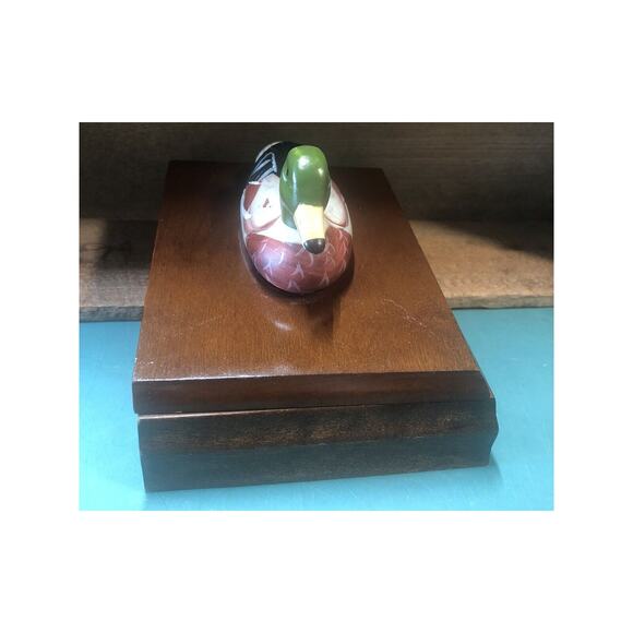 Mallard Duck Decoy Wood Box Double Card Deck Holder 1982 Men’s Christmas Gift  - Picture 3 of 7